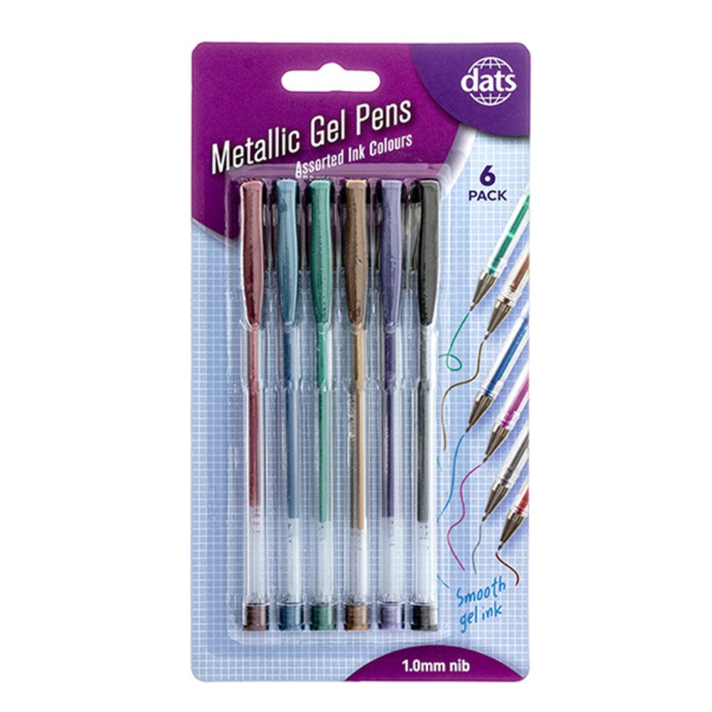 Metallic Gel Pens 6 Pack Assorted Ink Colours