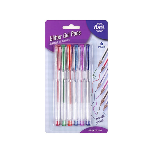 Glitter Gel Pens 6 Pack Assorted Ink Colours Stationery Essentials Red Green Burgundy Light Blue Purple Navy