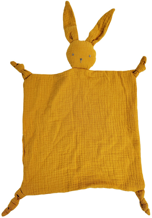 Mustard Bunny Muslin Comforter – Warm & Gentle Baby Snuggle Blanket