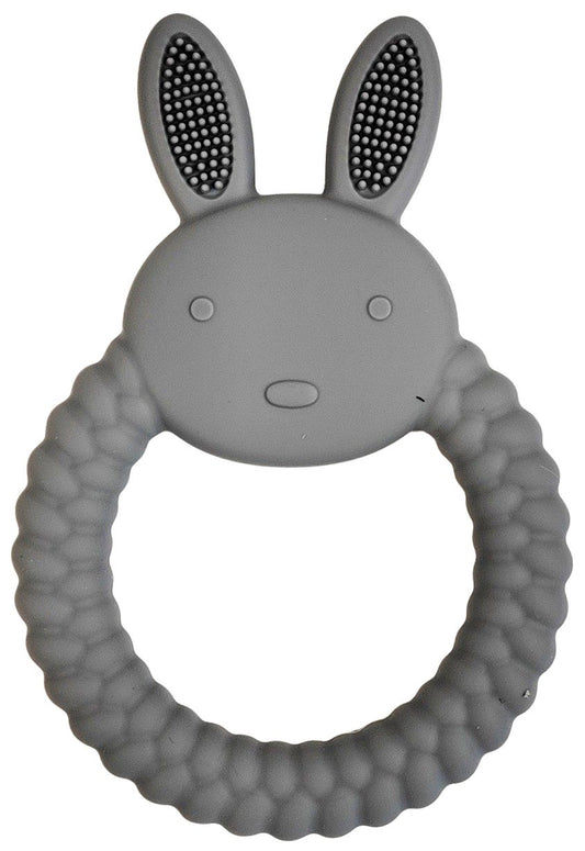 Grey Bunny Teether Ring – Natural & Soothing Wooden Baby Teether