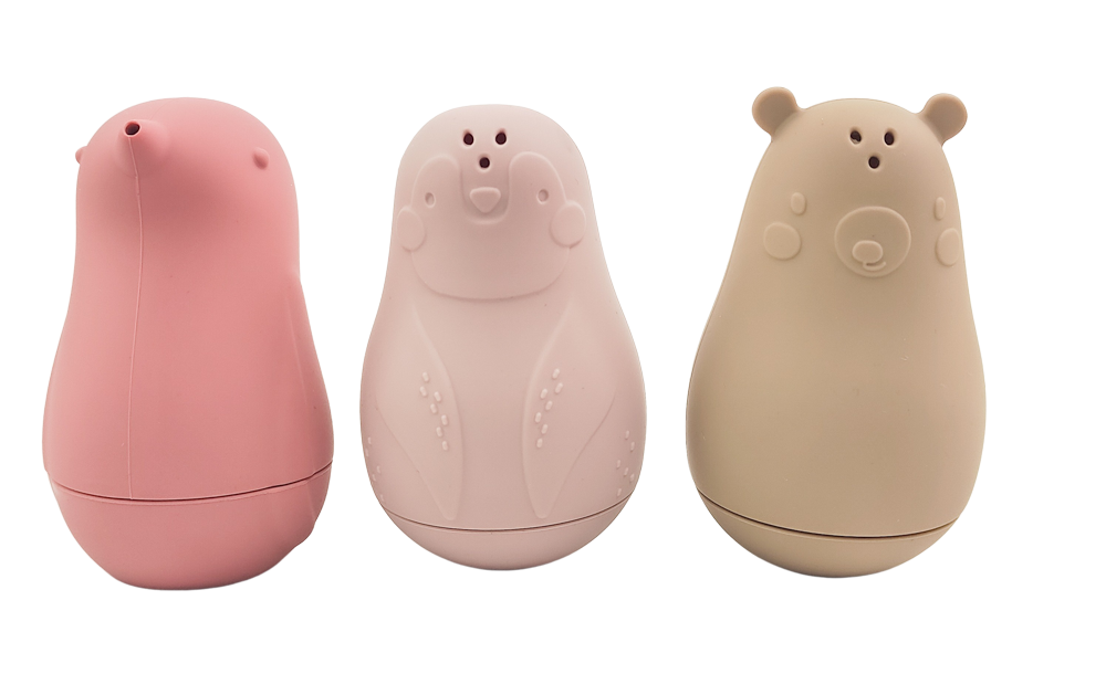 Childrens Pink Bird, Blush Penguin and Beige Bear Bath Toy Set