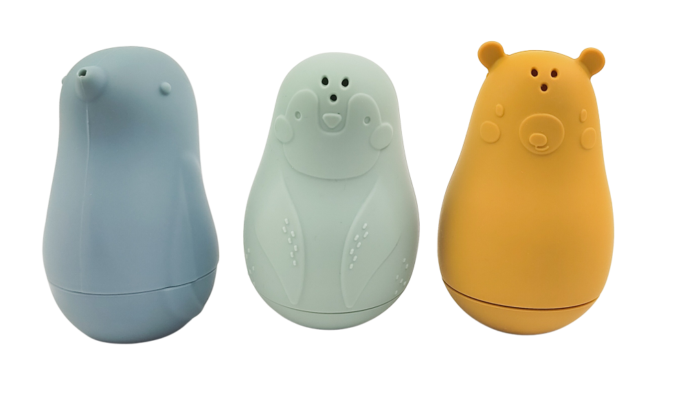 Blue Bird, Sage Penguin and Mustard Bear Bath Toy Set