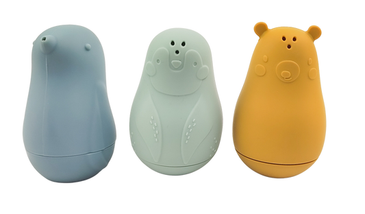 Blue Bird, Sage Penguin and Mustard Bear Bath Toy Set